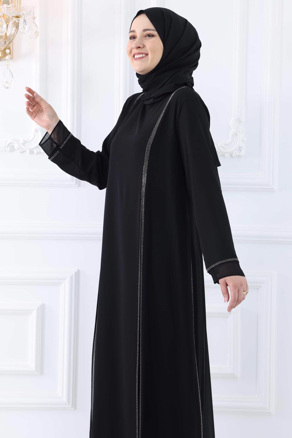 Hijab clothing BLACK EVENING DRESS WITH GEM T 0921