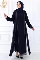 Hijab clothing NAVY BLUE EVENING DRESS WITH GEM T 0921