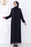 Hijab clothing NAVY BLUE EVENING DRESS WITH GEM T 0921