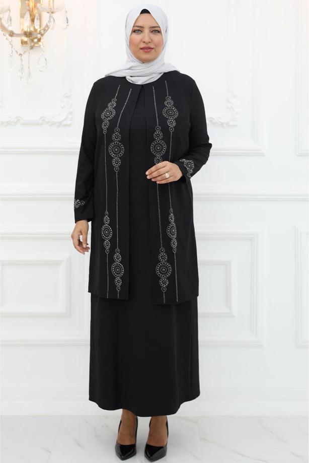 Hijab clothing BLACK JACKET LOOKING EVENING DRESS T 1031 - TRENDTESETTÜR