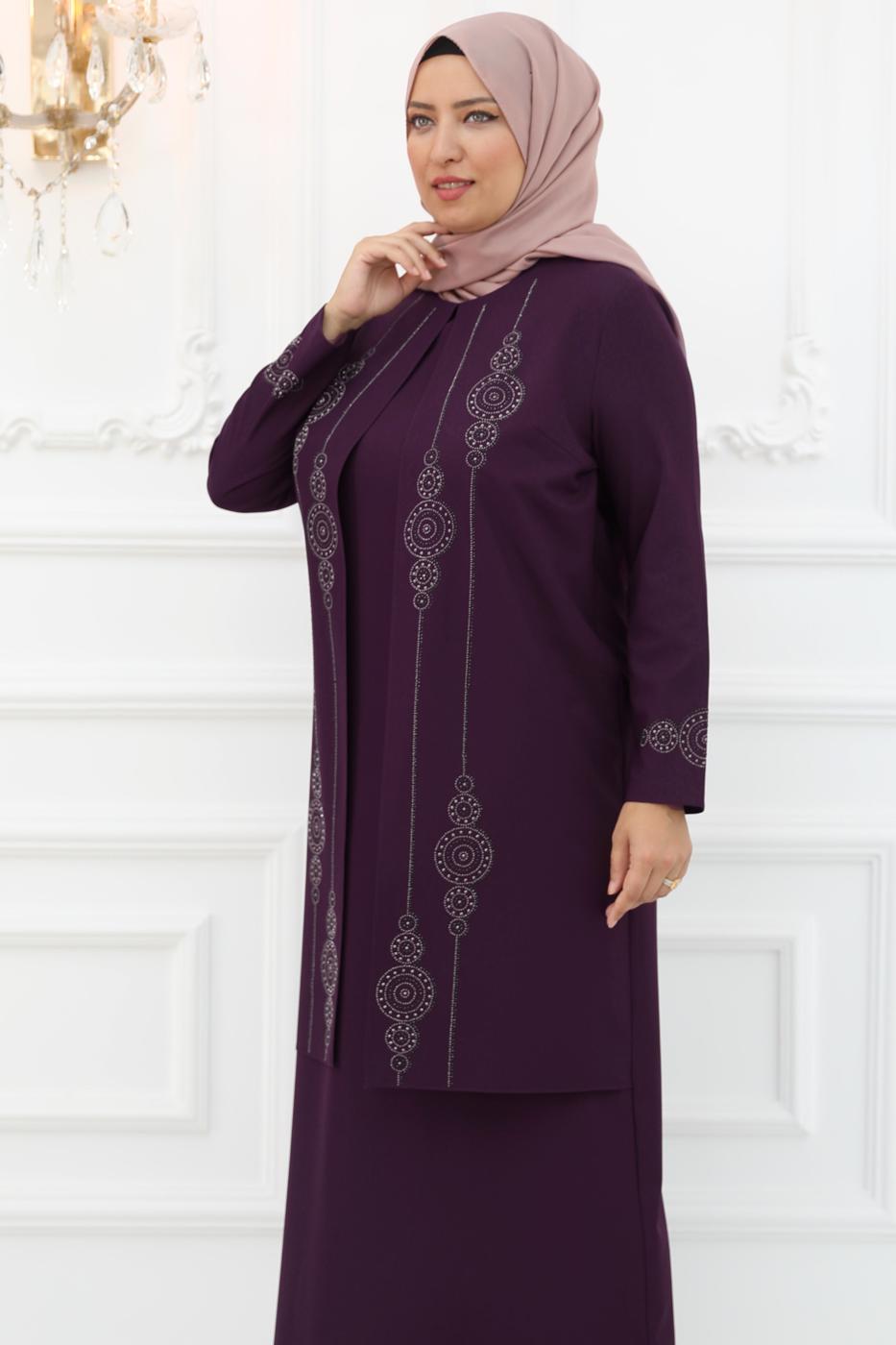 Hijab clothing PLUM JACKET LOOKING EVENING DRESS T 1031