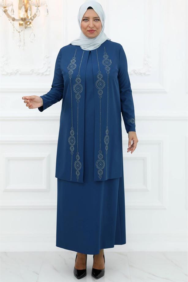 Hijab clothing NAVY BLUE JACKET LOOKING EVENING DRESS T 1031 - TRENDTESETTÜR