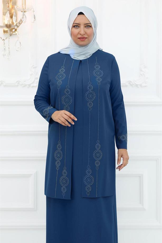 Hijab clothing NAVY BLUE JACKET LOOKING EVENING DRESS T 1031 - TRENDTESETTÜR