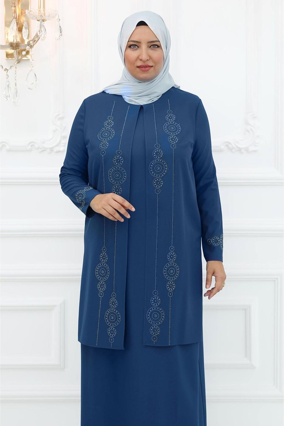 Hijab clothing NAVY BLUE JACKET LOOKING EVENING DRESS T 1031