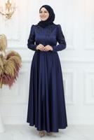 Hijab clothing NAVY BLUE EVENING DRESS WITH GEM T 1653