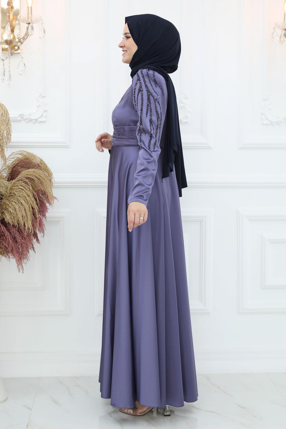 Hijab clothing NAVY BLUE EVENING DRESS WITH GEM T 1653