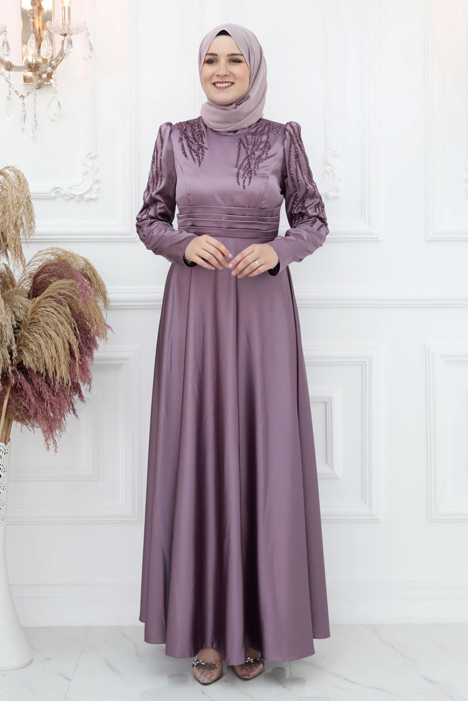 Hijab clothing PURPLE EVENING DRESS WITH GEM T 1653