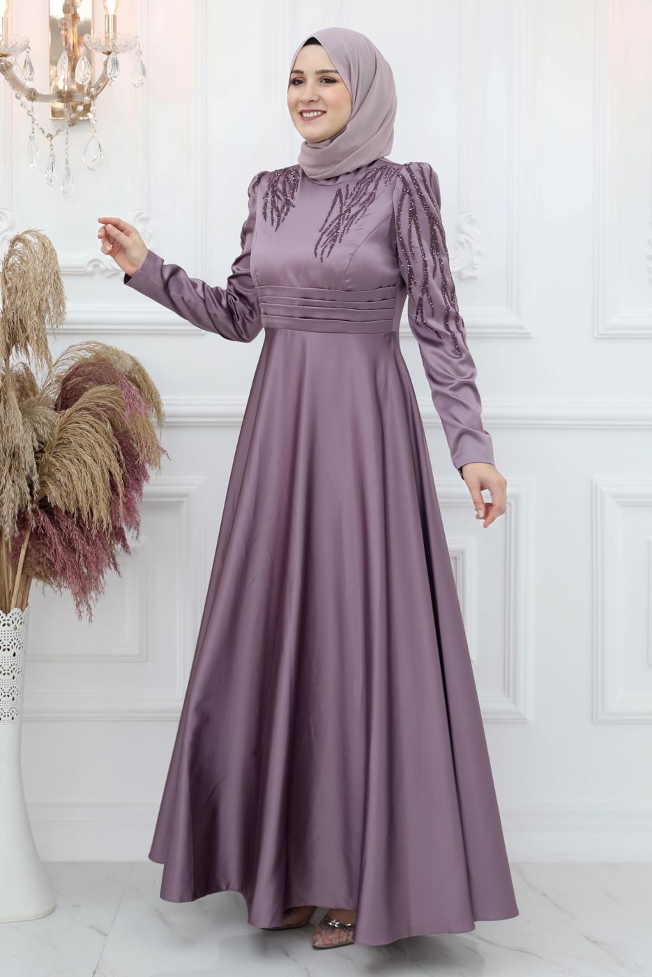 Hijab clothing PURPLE EVENING DRESS WITH GEM T 1653