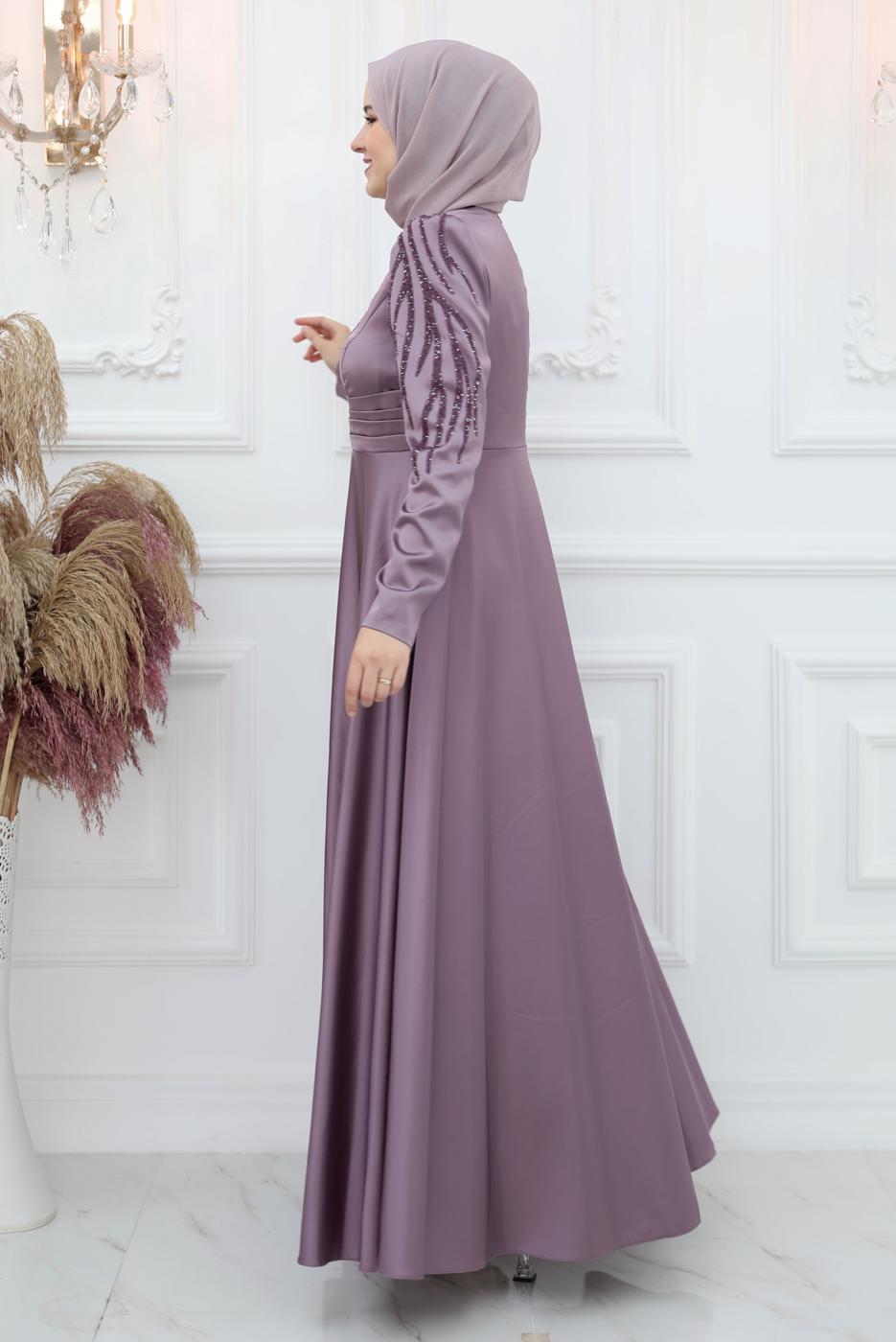 Hijab clothing PURPLE EVENING DRESS WITH GEM T 1653