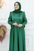 Hijab clothing GREEN EVENING DRESS WITH GEM T 1653