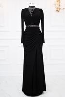 Tesettür giyim SİYAH TAŞ İŞLEMELİ ABİYE ELBİSE T 1753