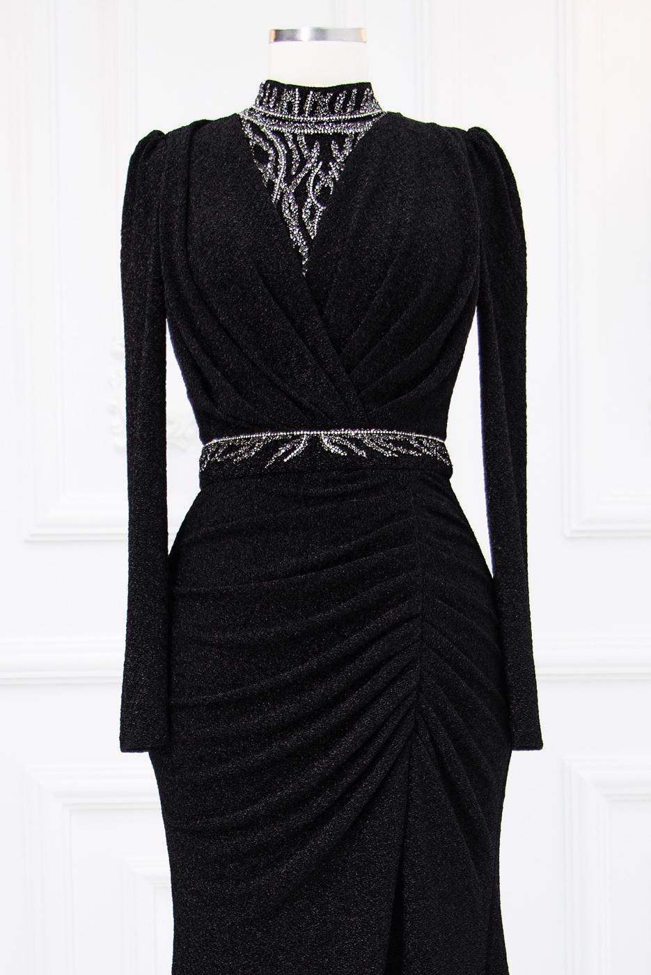 Tesettür giyim SİYAH TAŞ İŞLEMELİ ABİYE ELBİSE T 1753