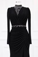 Tesettür giyim SİYAH TAŞ İŞLEMELİ ABİYE ELBİSE T 1753