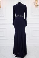 Tesettür giyim LACİVERT TAŞ İŞLEMELİ ABİYE ELBİSE T 1753