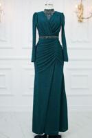 Tesettür giyim MAVİ TAŞ İŞLEMELİ ABİYE ELBİSE T 1753