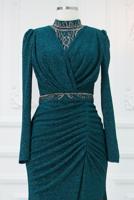 Tesettür giyim MAVİ TAŞ İŞLEMELİ ABİYE ELBİSE T 1753