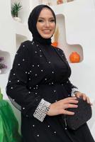 Tesettür giyim SİYAH İNCİLİ ABAYA TAKIM T 1948