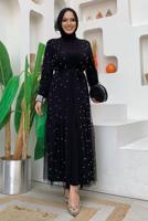 Tesettür giyim SİYAH İNCİLİ ABAYA TAKIM T 1948