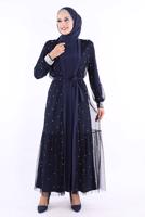 Tesettür giyim LACİVERT İNCİLİ ABAYA TAKIM T 1948