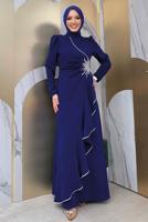 Tesettür giyim LACİVERT TAŞLI FIRFIRLI ABİYE ELBİSE T 2021