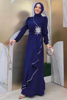 Tesettür giyim LACİVERT TAŞLI FIRFIRLI ABİYE ELBİSE T 2021