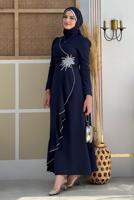 Tesettür giyim LACİVERT TAŞLI FIRFIRLI ABİYE ELBİSE T 2021
