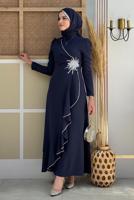 Tesettür giyim LACİVERT TAŞLI FIRFIRLI ABİYE ELBİSE T 2021