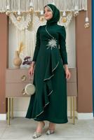 Tesettür giyim YEŞİL TAŞLI FIRFIRLI ABİYE ELBİSE T 2021