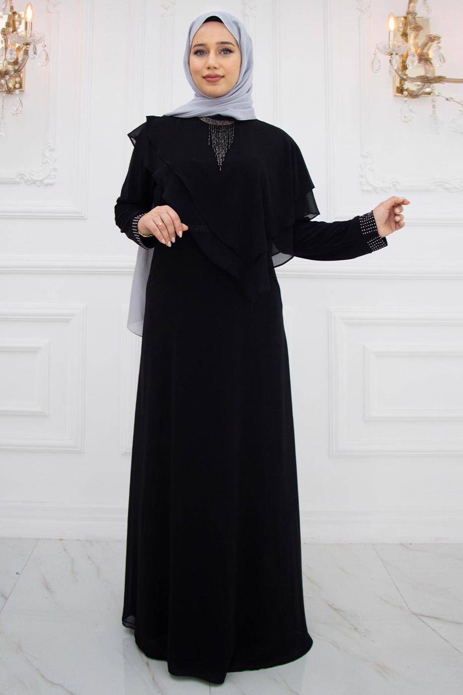 Vêtements hijab NOIR ROBE DE SOIRÉE AVEC GEMME T 2211