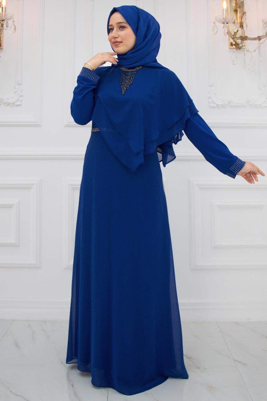 Vêtements hijab BLEU MARINE ROBE DE SOIRÉE AVEC GEMME T 2211