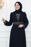 Tesettür giyim SİYAH TAŞ İŞLEMELİ ABİYE ELBİSE T 2653