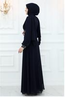 Tesettür giyim SİYAH TAŞ İŞLEMELİ ABİYE ELBİSE T 2653