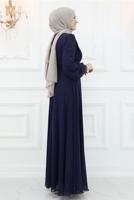 Tesettür giyim LACİVERT TAŞ İŞLEMELİ ABİYE ELBİSE T 2653