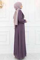 Tesettür giyim MOR TAŞ İŞLEMELİ ABİYE ELBİSE T 2653