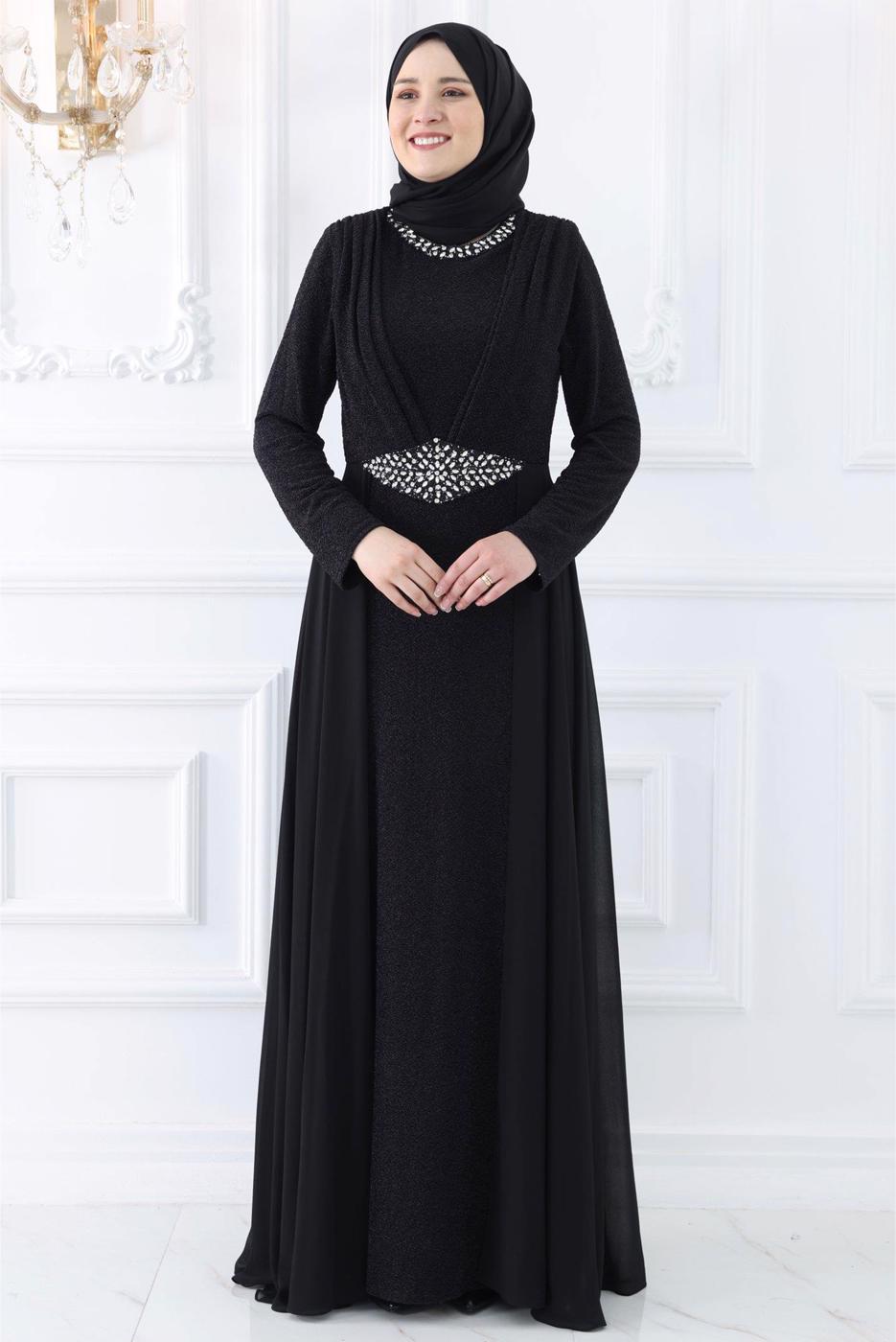 Vêtements hijab NOIR ROBE DE SOIRÉE AVEC GEMME T 2753
