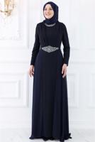 Hijab clothing NAVY BLUE EVENING DRESS WITH GEM T 2753