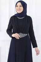 Hijab clothing NAVY BLUE EVENING DRESS WITH GEM T 2753