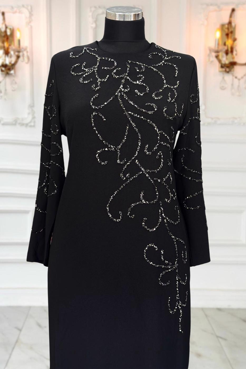 Vêtements hijab NOIR ROBE DE SOIRÉE GRANDE TAILLE T 3231