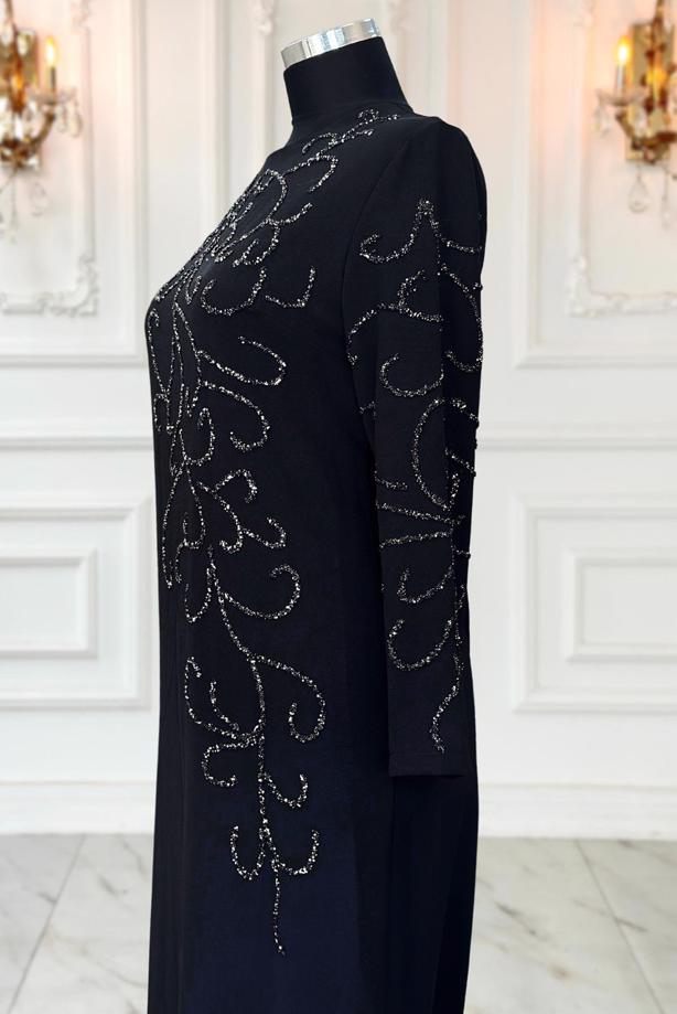 Tesettür giyim SİYAH TAŞLI BÜYÜK BEDEN ABİYE ELBİSE T 3231 - TRENDTESETTÜR