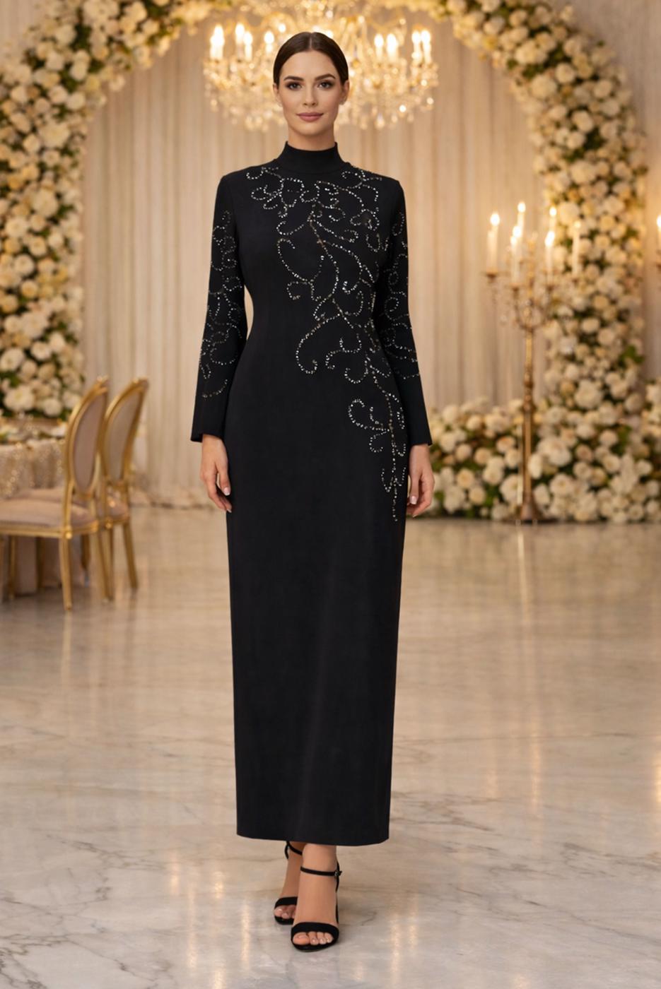 Vêtements hijab NOIR ROBE DE SOIRÉE GRANDE TAILLE T 3231