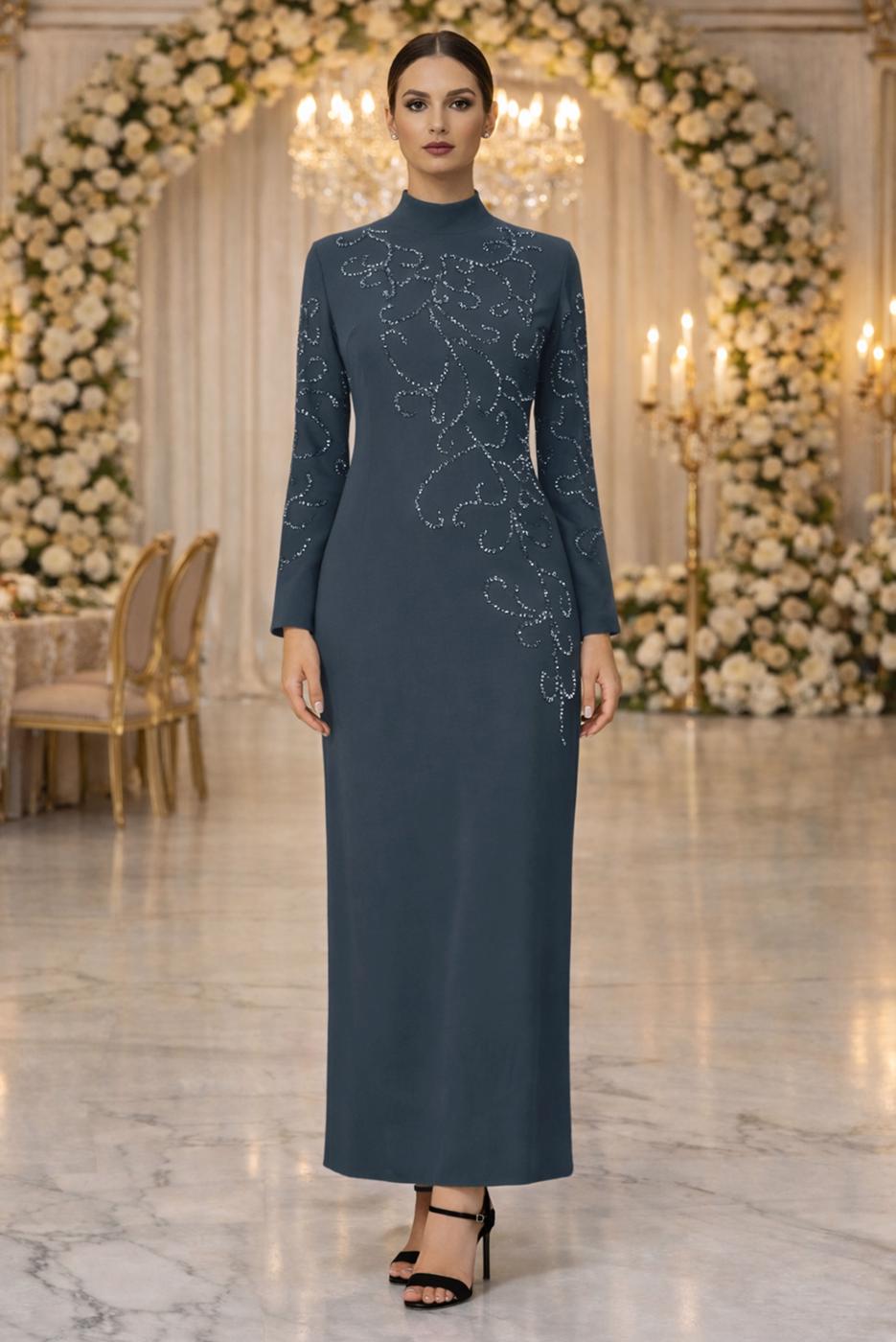 Vêtements hijab GRIS ROBE DE SOIRÉE GRANDE TAILLE T 3231