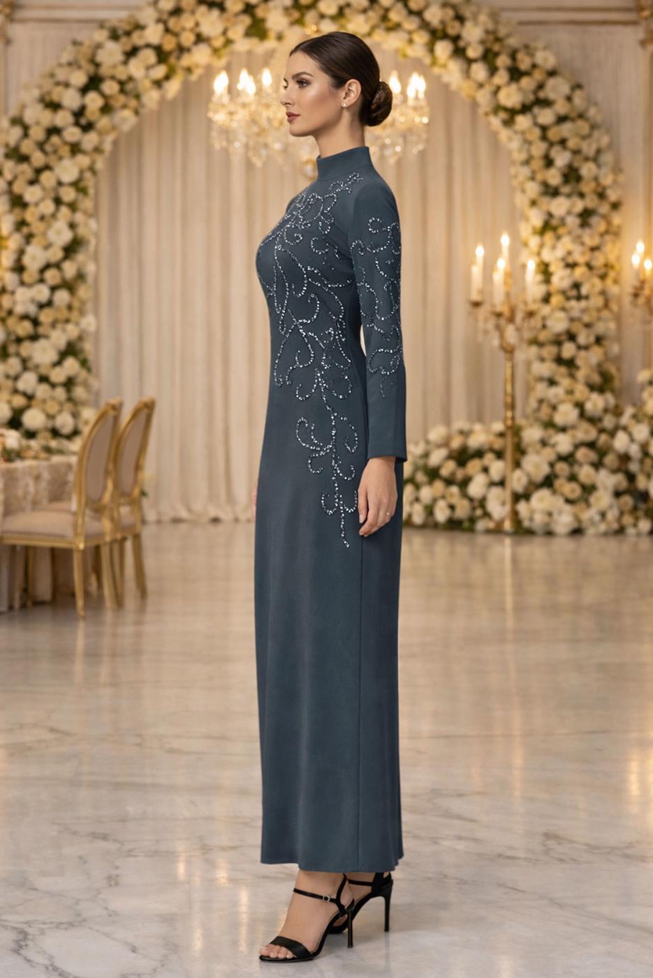 Vêtements hijab GRIS ROBE DE SOIRÉE GRANDE TAILLE T 3231