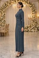 Vêtements hijab GRIS ROBE DE SOIRÉE GRANDE TAILLE T 3231