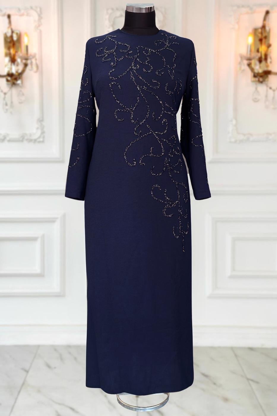 Hijab clothing NAVY BLUE PLUS SIZE EVENING DRESS T 3231