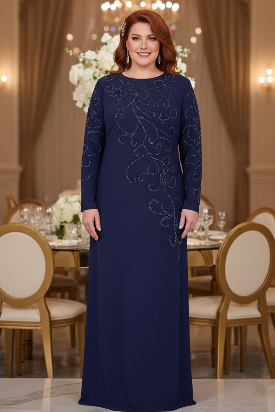 Vêtements hijab BLEU MARINE ROBE DE SOIRÉE GRANDE TAILLE T 3231