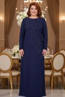 Vêtements hijab BLEU MARINE ROBE DE SOIRÉE GRANDE TAILLE T 3231