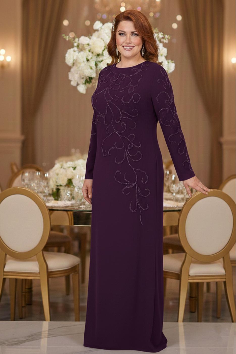 Vêtements hijab PRUNE ROBE DE SOIRÉE GRANDE TAILLE T 3231