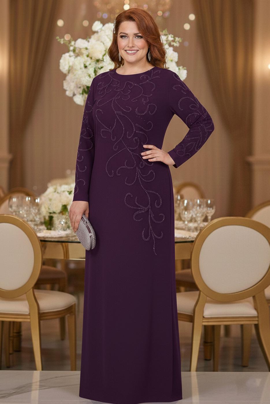Vêtements hijab PRUNE ROBE DE SOIRÉE GRANDE TAILLE T 3231