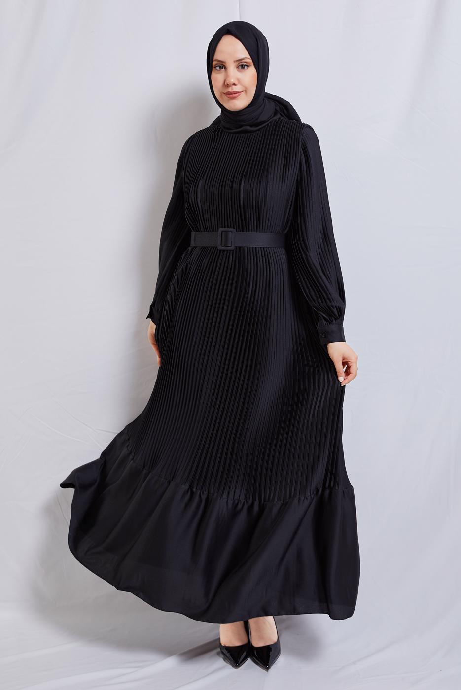 Vêtements hijab NOIR ROBE DE SOIRÉE CEINTURE T 3534