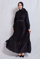 Vêtements hijab NOIR ROBE DE SOIRÉE CEINTURE T 3534